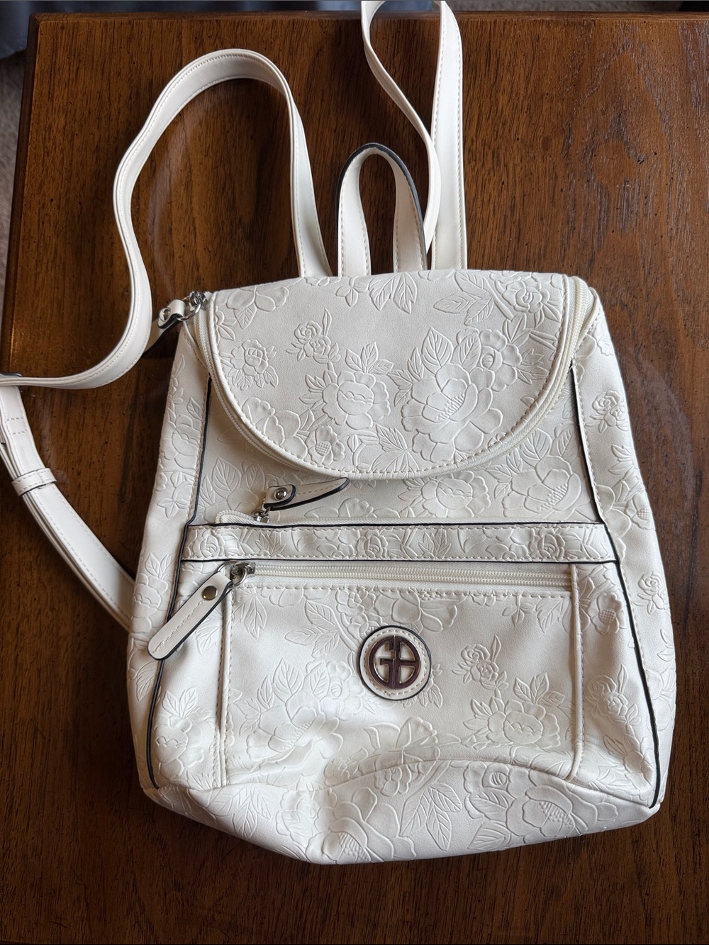 Giani Bernini Cream Floral Embossed Backpack